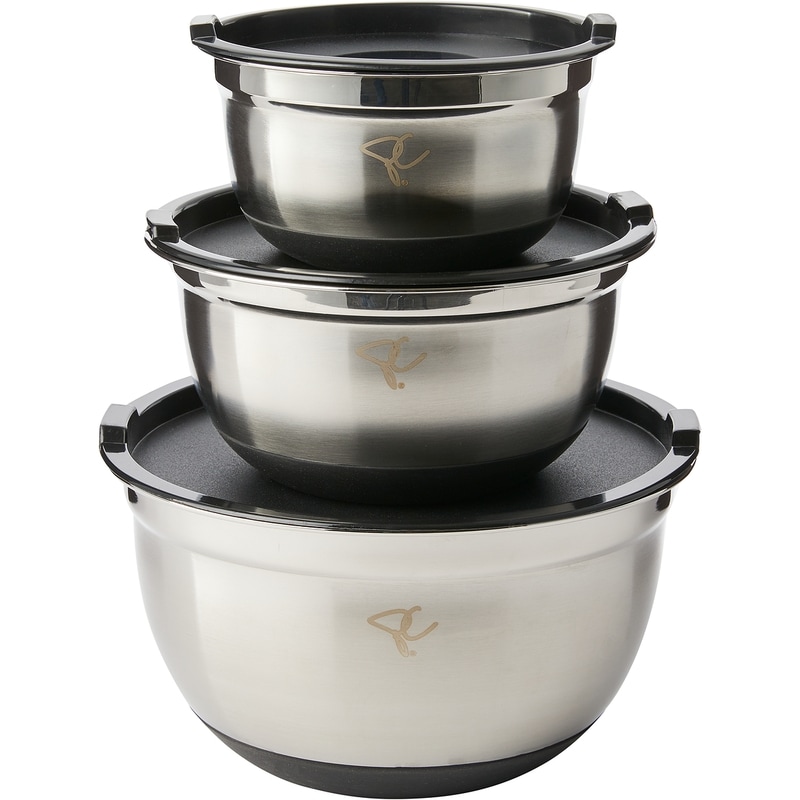 President's Choice 6 Piece Stainles Steel Mixing Bowl Set of 3 Bowls with Lids, Non-Slip Base and Lid