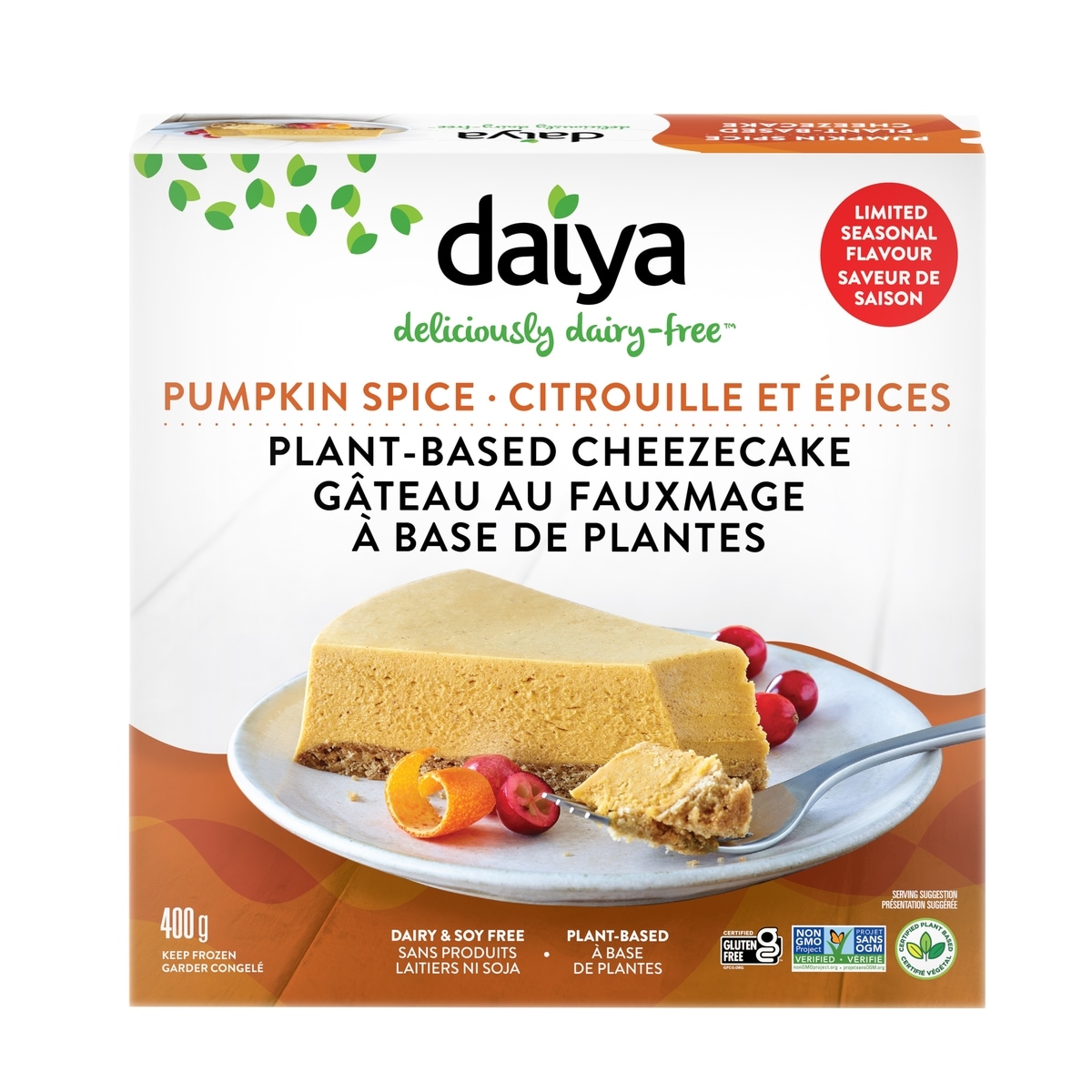 Daiya Dairy Free Gluten Free Pumpkin Spice Plant-Based Cheesecake Dessert 400 g, $2.00/100g