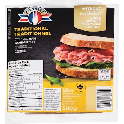 Olymel Traditional Cooked Ham, Club Pack 500 g, $2.60/100g