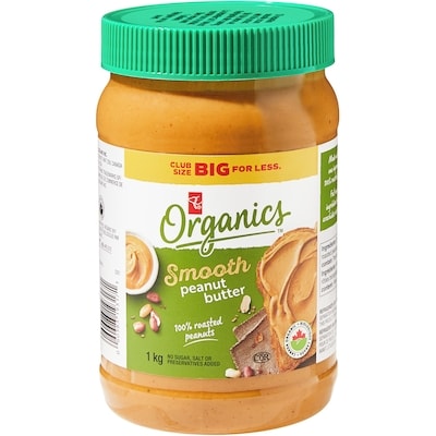 PC Biologique Beurre d’arachide crémeux Biologique, format club 1 kg, 0,90 $/100g