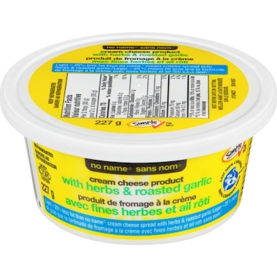 No Name Light Cream Cheese Product with Herbs & Roasted Garlic  227 g, $1.32/100g