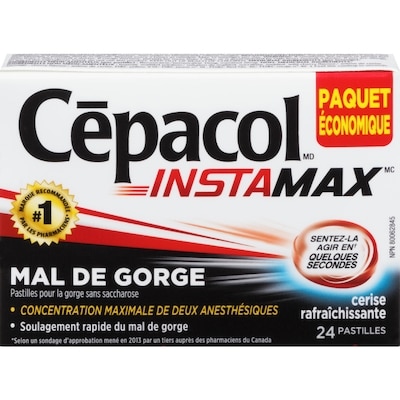 Cépacol Cépacol INSTAMAX cerise rafraîchissante, 24 pastilles contre le mal de gorge (24 ch.) 24 ea, 0,46 $/1ch