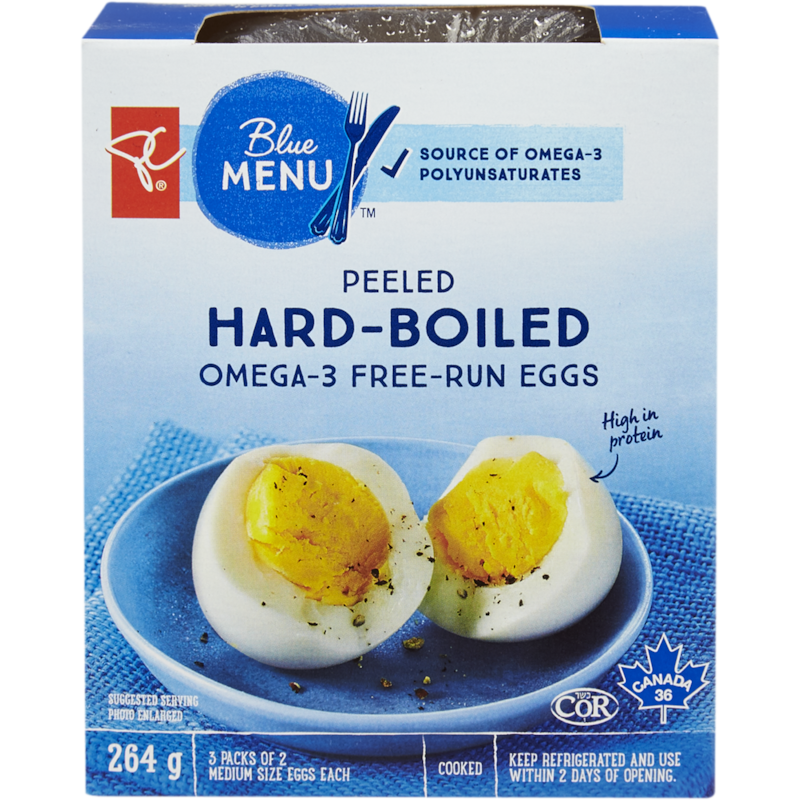 Blue Menu Peeled Hard Boiled Omega-3 Free Run Eggs