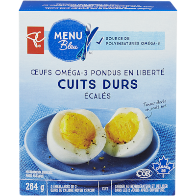 PC Menu Bleu Œufs oméga-3 pondus en liberté cuits durs écalés Menu bleu 3x88.0 g, 6,01 $/100g
