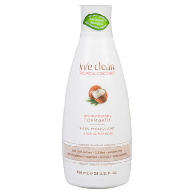 Live Clean Bain moussant aromathérapie noix de coco tropicale 750 ml, 1,47 $/100ml