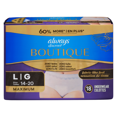 Always Discreet Boutique, Incontinence Underwear for Women, Maximum Protection, Large 18 ea, $1.75/1ea