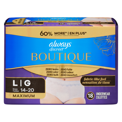 Always Discreet Boutique, Incontinence Underwear for Women, Maximum Protection, Large 18 ea, $1.83/1ea
