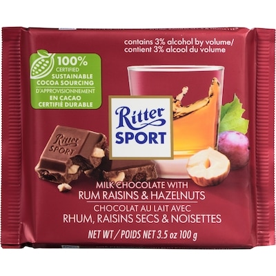 Ritter Sport Milk Chocolate with Rum Raisins & Hazelnuts 100 g, $4.99/100g