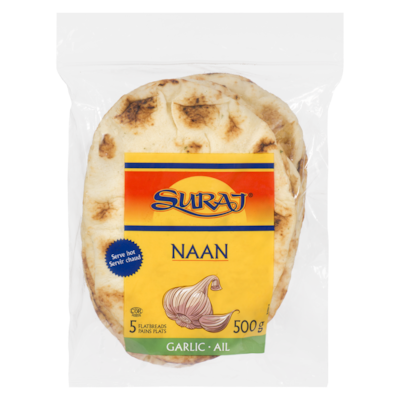 Suraj Naan Garlic 5 Flatbreads 500 g, $0.50/100g