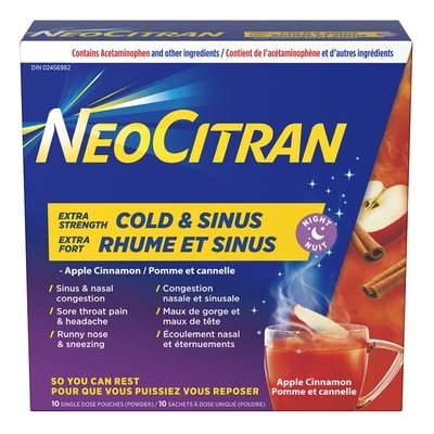 NeoCitran Rhume et Sinus, pomme et cannelle 10 ea, 1,55 $/1ch