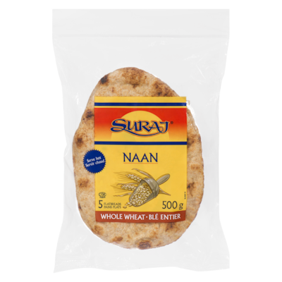 Suraj Naan Whole Wheat 5 Flatbreads 500 g, $0.50/100g