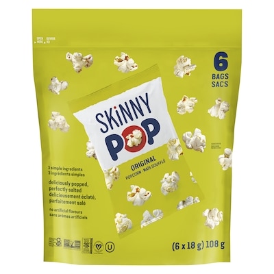 SkinnyPop Popcorn Pack Pure Popped Perfection Popcorn 6 Bags 108 g, $5.55/100g