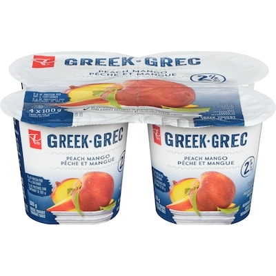 President's Choice Peach Mango 2% M.F. Greek Yogurt 4x100.0 g, $1.05/100g