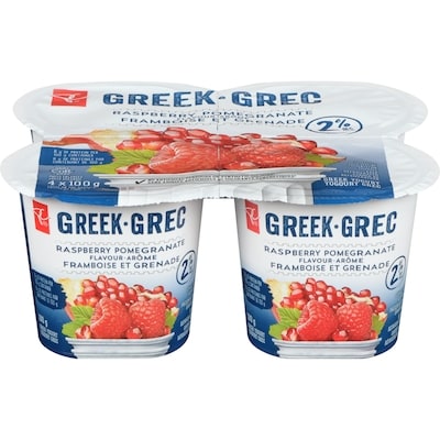 President's Choice Raspberry Pomegranate 2% M.F. Greek Yogurt 4x100.0 g, $1.05/100g