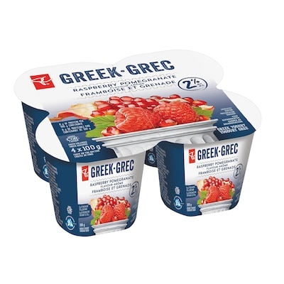 le Choix du Président Yogourt grec 2 % M. G., framboise et grenade  4x100.0 g, 1,06 $/100g