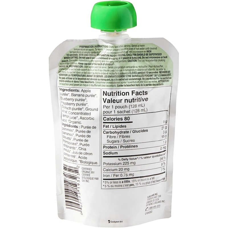 Fruit, Spinach, and Chia Strained Organic Baby Food