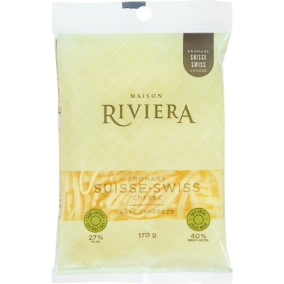 Riviera Shredded Swiss Cheese 27% M.F. 170 g, $4.29/100g