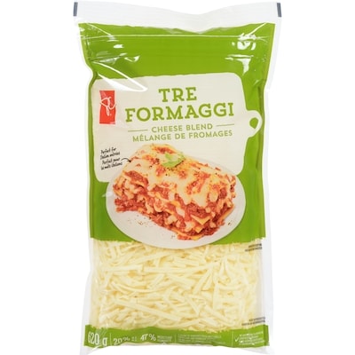 President's Choice Tre Formaggi Shredded Cheese Blend 620 g, $1.98/100g
