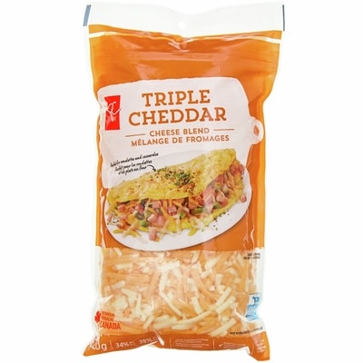 President's Choice Triple Cheddar Shredded Cheese Blend  620 g, $2.01/100g