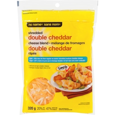 No Name Light Double Cheddar Shredded Cheese 320 g, $2.03/100g