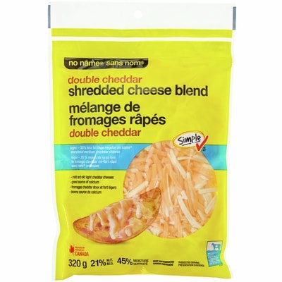 No Name Light Double Cheddar Shredded Cheese 320 g, $2.03/100g