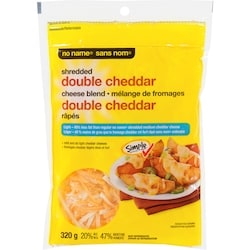 Sans Nom Mélange de fromages double cheddar râpés léger 320 g, 2,18 $/100g