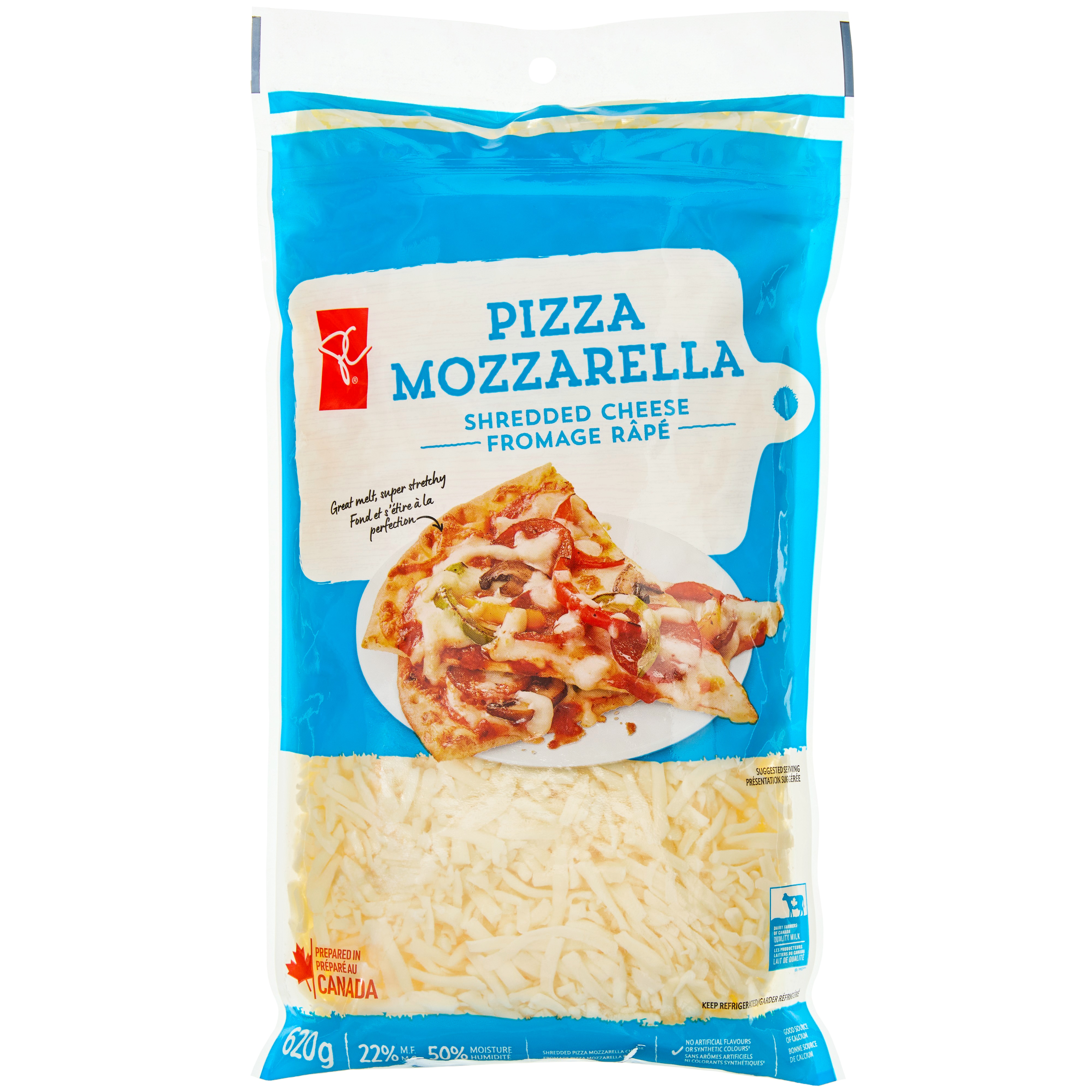 le Choix du Président Fromage pizza mozzarella râpé 620 g, 2,01 $/100g