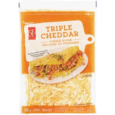 President's Choice Triple Cheddar Shredded Cheese Blend 320 g, $2.03/100g