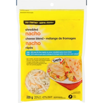 No Name Nacho Cheese Blend Shredded Mild Light 20% M.F. 320 g, $2.03/100g