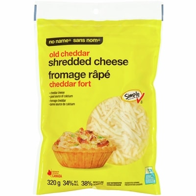 No Name Shredded Old White Cheddar Cheese 320 g, $1.87/100g