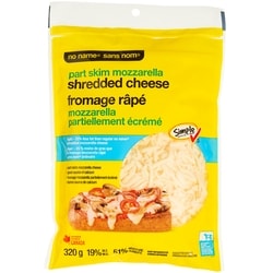No Name Part Skim Mozzarella Shredded Cheese 320 g, $1.87/100g