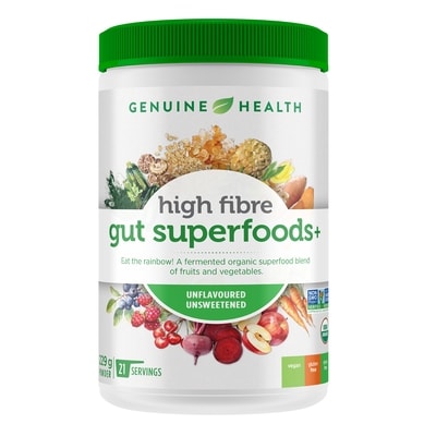 Genuine Health High Fibre Gut Superfoods+, Unflavoured Unsweetened Vegan Powder 229 g, $16.07/100g