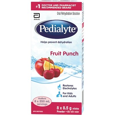 Pedialyte Bâtonnets de poudre, punch aux fruits 1 ea, 14,99 $/1ch
