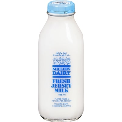 Miller's Dairy Fresh Jersey Milk 1 % MF 946 ml, $0.40/100ml