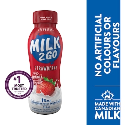 Milk 2 Go 1% Strawberry Partly Skimmed Milk 310 ml, $0.58/100ml