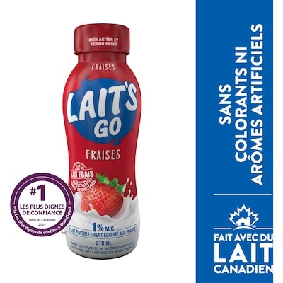 Milk 2 Go Lait partiellement écrémé aux fraises 1 % 310 ml, 0,48 $/100ml