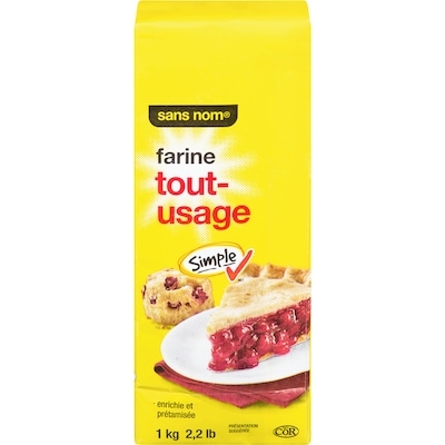 Sans Nom Farine tout-usage 1 kg, 0,30 $/100g