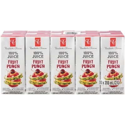 President's Choice Fruit Punch Juice Boxes  10x200.0 ml, $0.28/100ml