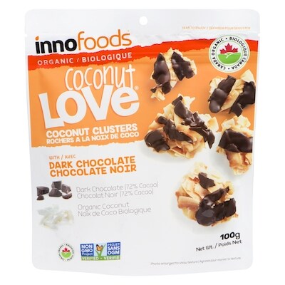 InnoFoods Coconut Love Organic Coconut Clusters with Dark Chocolate 100 g, $5.49/100g