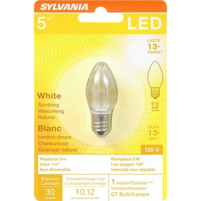 Sylvania Ampoule à DEL, 15 000 heures, 1 W C7 1 ea, 4,50 $/1ch