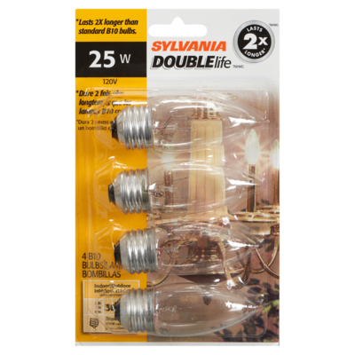 Sylvania 3000 Hour Incandescent Light Bulb, 25W  B10 VP4 1 ea, $1.25/1ea