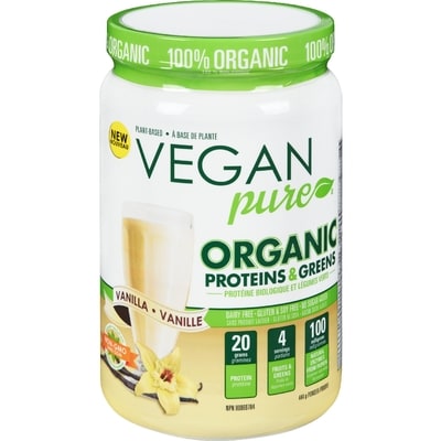 Vegan Pure Organic Proteins & Greens Vanilla Powder 444 g, $6.75/100g