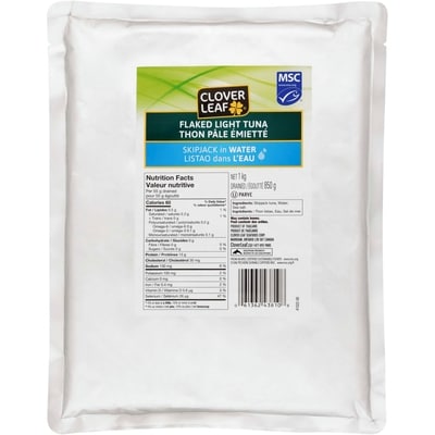 Clover Leaf Thon Pâle Émietté Listao dans l'Eau 1 kg, 1,60 $/100g