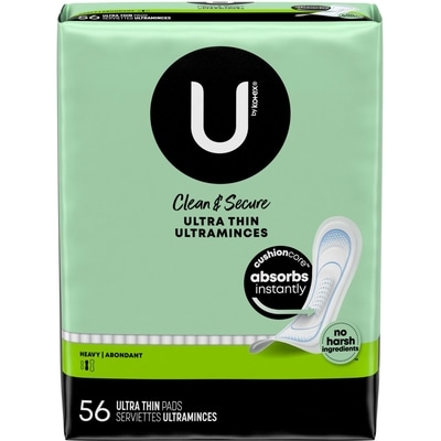 U by Kotex Serviettes ultramince Clean & Secure, absorption élevée, 56 unités. 56 ea, 0,26 $/1ch