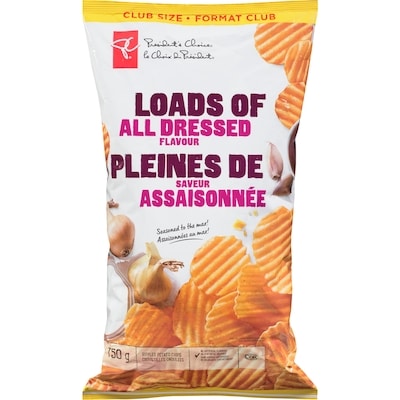 President's Choice Loads Of All Dressed Rippled Potato Chips 750 g, $1.20/100g