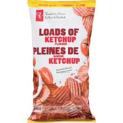 President's Choice Loads Of Ketchup Rippled Potato Chips 750 g, $1.20/100g