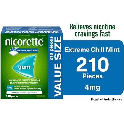Nicorette Nicotine Gum, 4 mg, Extreme Chill Mint 210 ea, $0.33/1ea