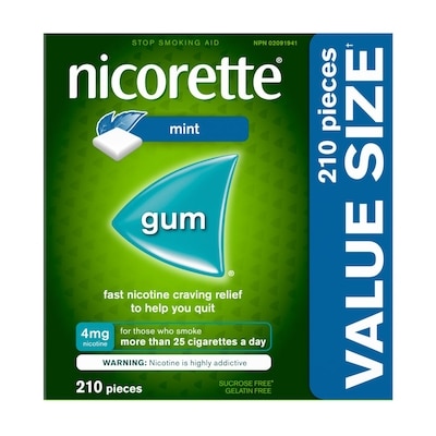 Nicorette Gomme de nicotine à 4 mg, Menthe, Aide pour cesser de fumer 210 ea, 0,35 $/1ch