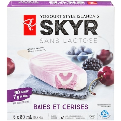 Les barres de yogourt glacé style islandais Skyr sans lactose, baies et cerises