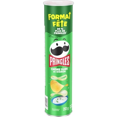 Pringles Méga boîte de croustilles Saveur de crème sure et oignon 202 g, 1,37 $/100g